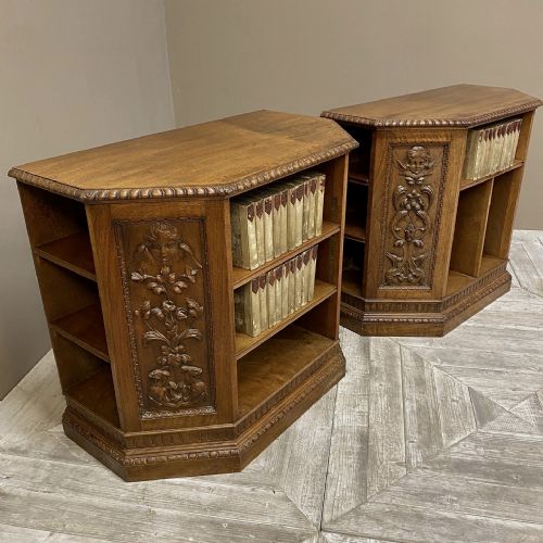 Pair of Carved Walnut Bookcases