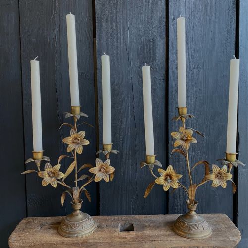 A Pair of Gilt Brass Church Candelabra