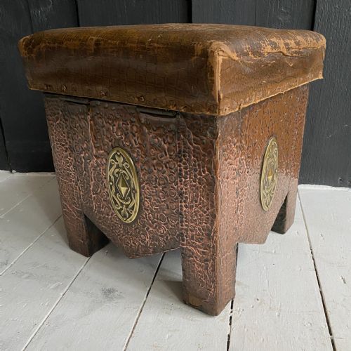 Arts and Crafts Hammered Copper Fireside Storage Stool