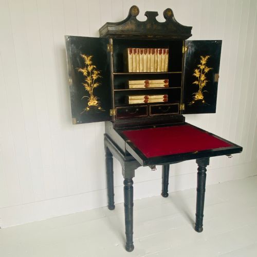 C19th Chinoiserie Lacquered Secretaire Bookcase