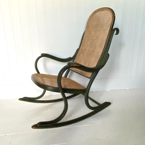 A Thonet Painted Bentwood and Cane Rocking Chair