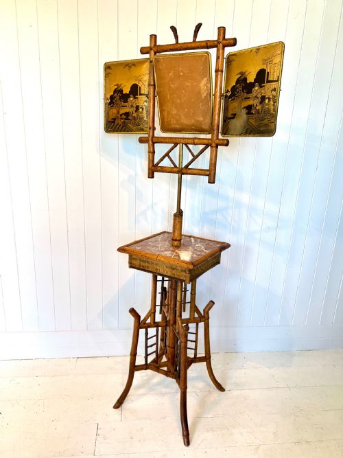 Antique Bamboo & Marble Vanity or Shaving Stand