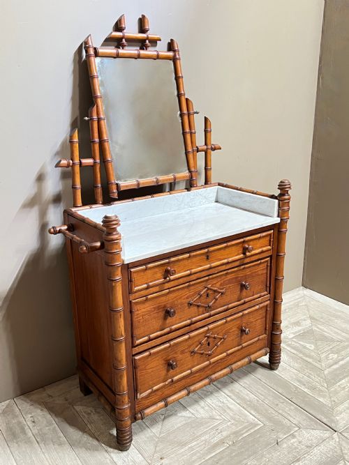 Faux Bamboo and Marble Vanity Dressing Chest