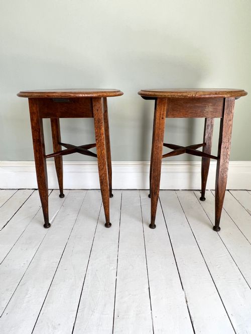 Pair of Early C20th Oak Lamp or Display Tables