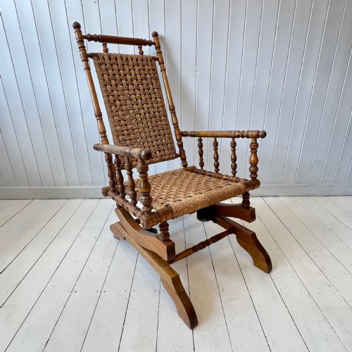 American Turned Beech and Seagrass Rocking Chair Circa 1910