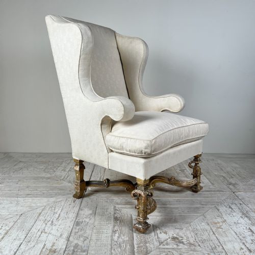fig 1. Antique Giltwood Wingback Armchair In The Late 17Th Style