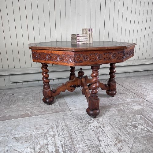 Fine Victorian Gothic Revival Octagonal Oak Library Centre Table – W. Williamson & Sons, Guildford
