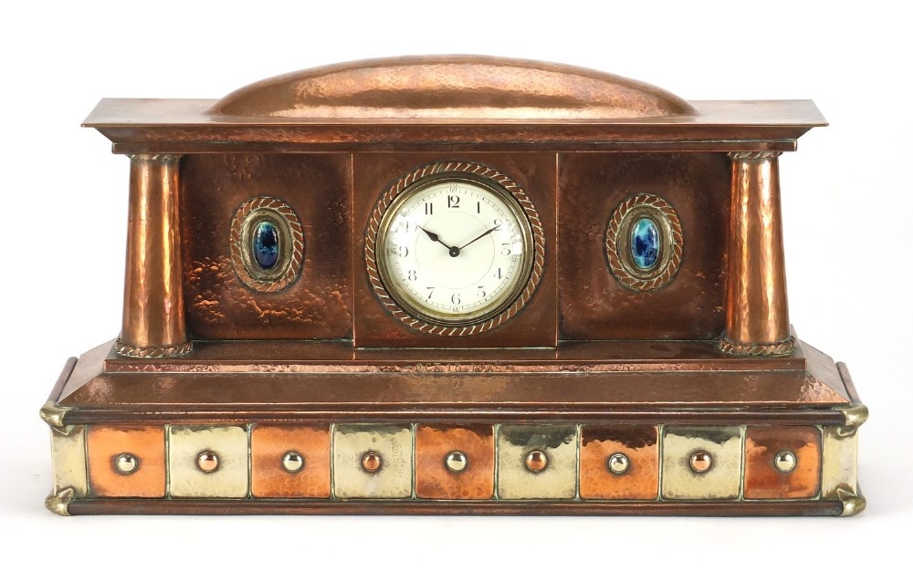 Arts and Craft Copper & Nickel Silver Mantel Clock