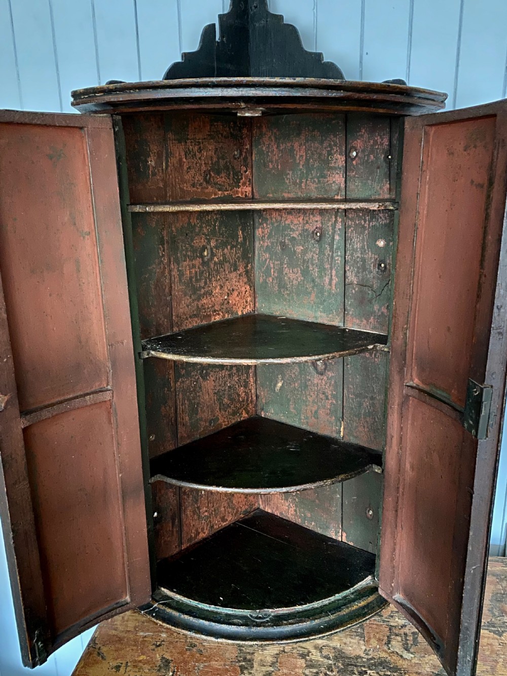 A Georgian Painted Bow Front Corner Cupboard View VIII