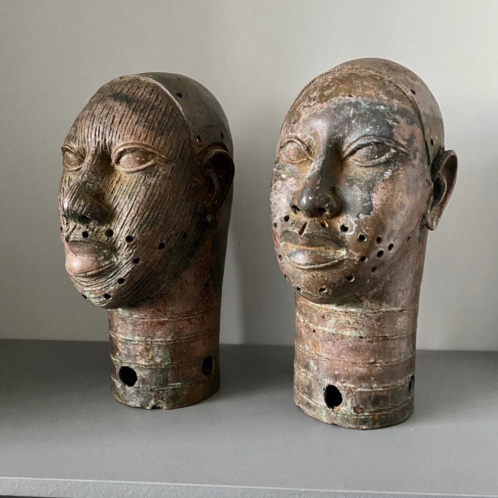 Pair of Benin Bronze Heads