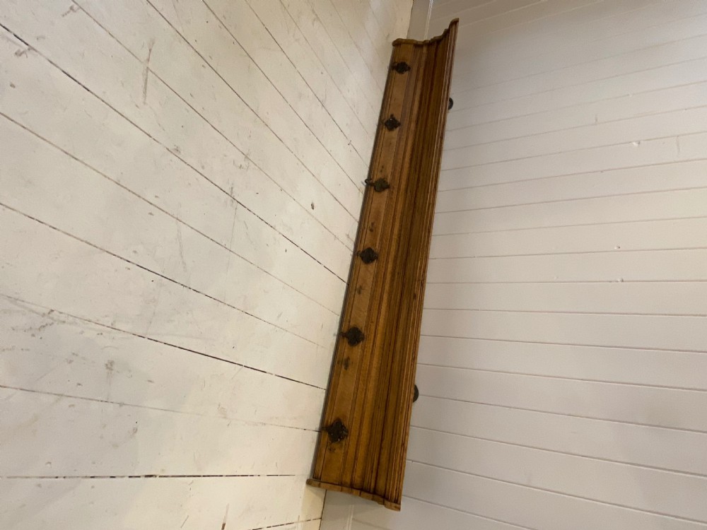 A Large Antique French Oak Coat Rack with Shelf View II