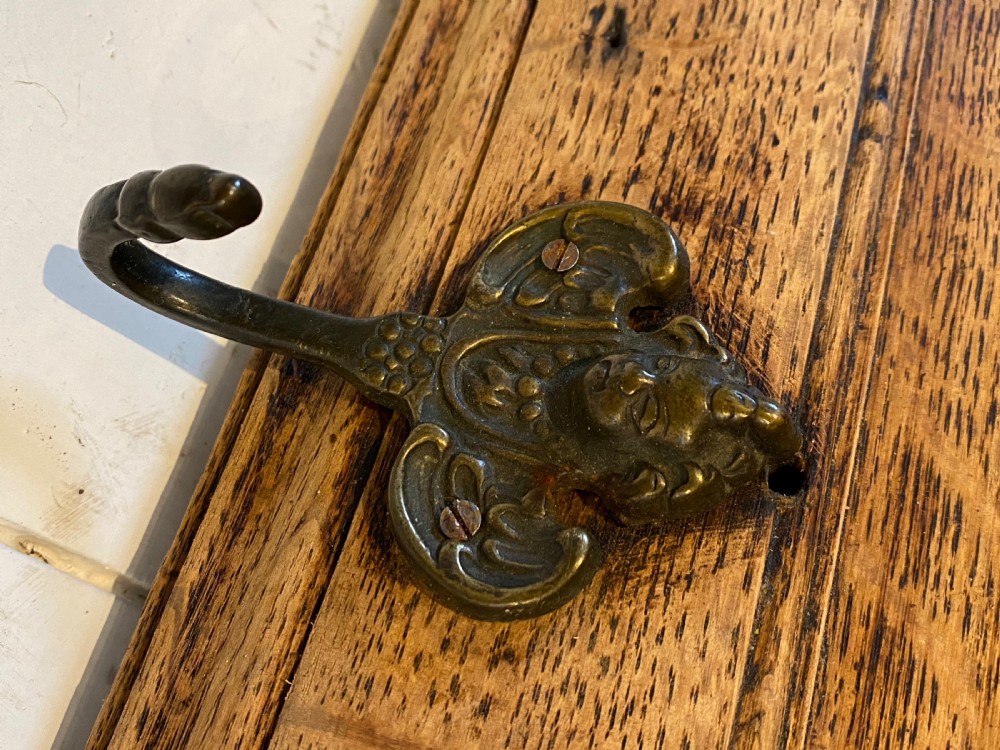 A Large Antique French Oak Coat Rack with Shelf View III