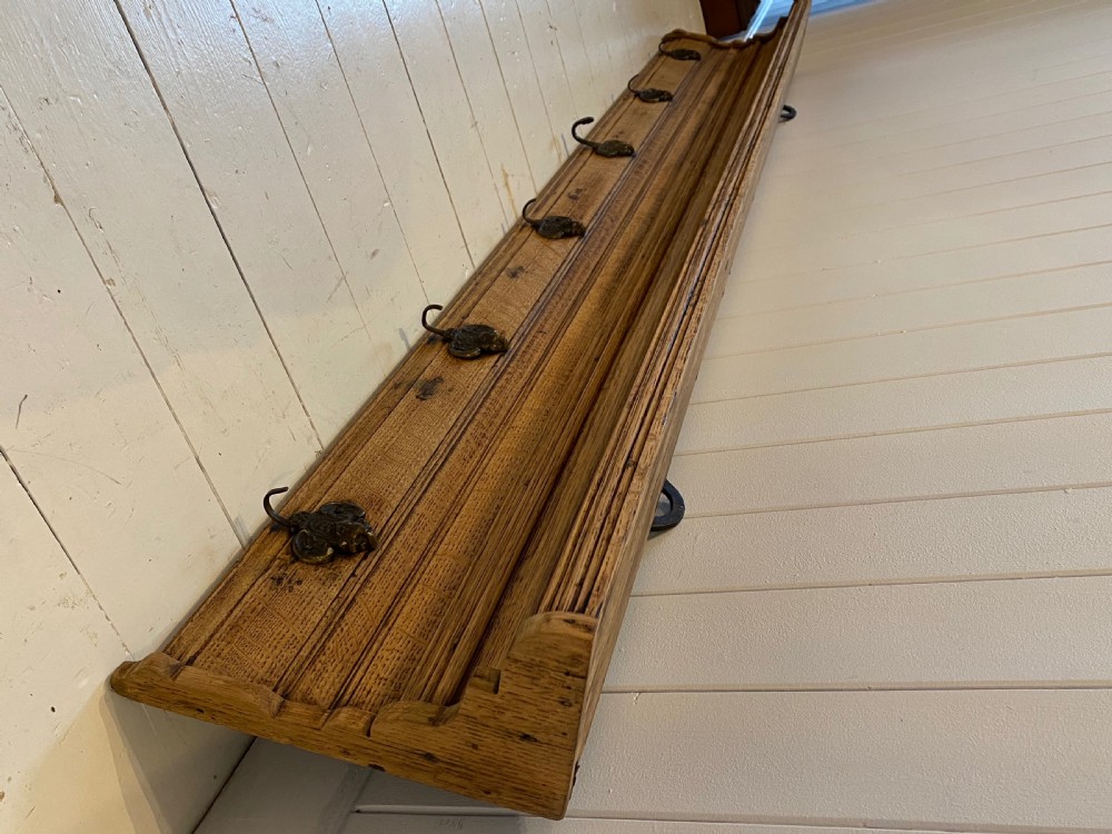 A Large Antique French Oak Coat Rack with Shelf View IV
