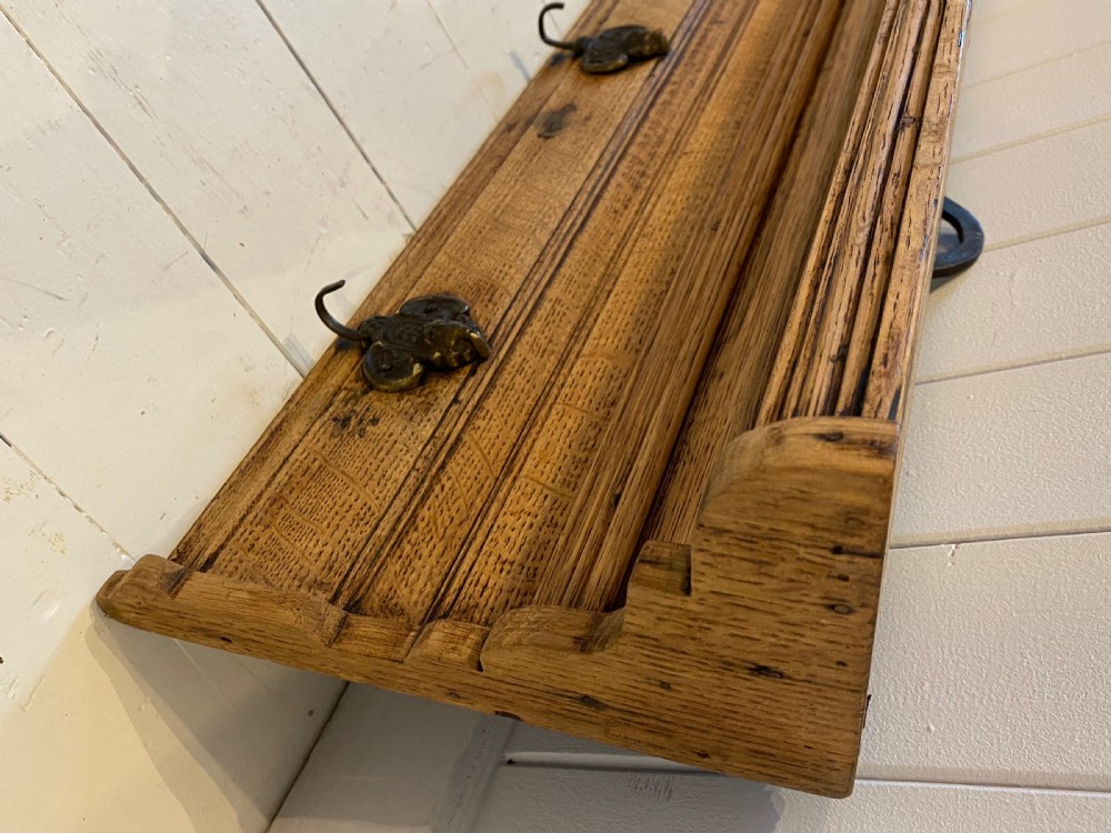 A Large Antique French Oak Coat Rack with Shelf View V