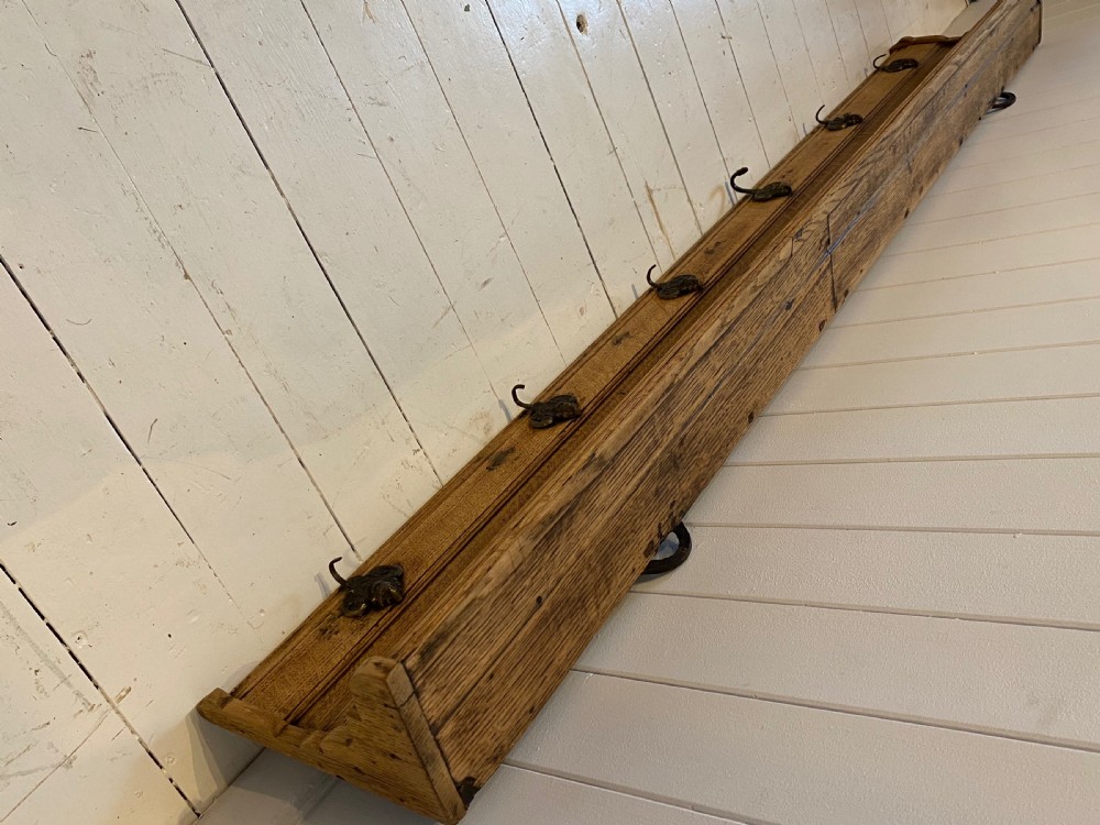 A Large Antique French Oak Coat Rack with Shelf View VI