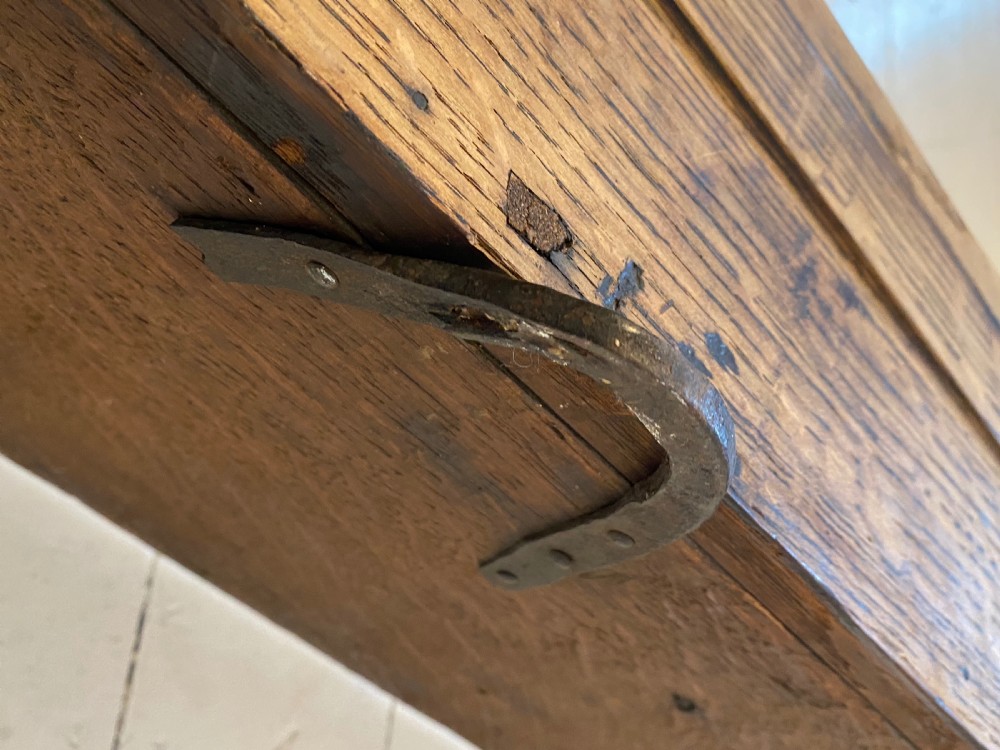 A Large Antique French Oak Coat Rack with Shelf View VII