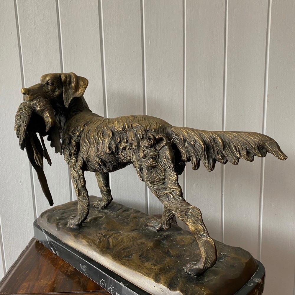 A Bronze Sculpture of a Gun Dog With Pheasant on a Marble Base View II