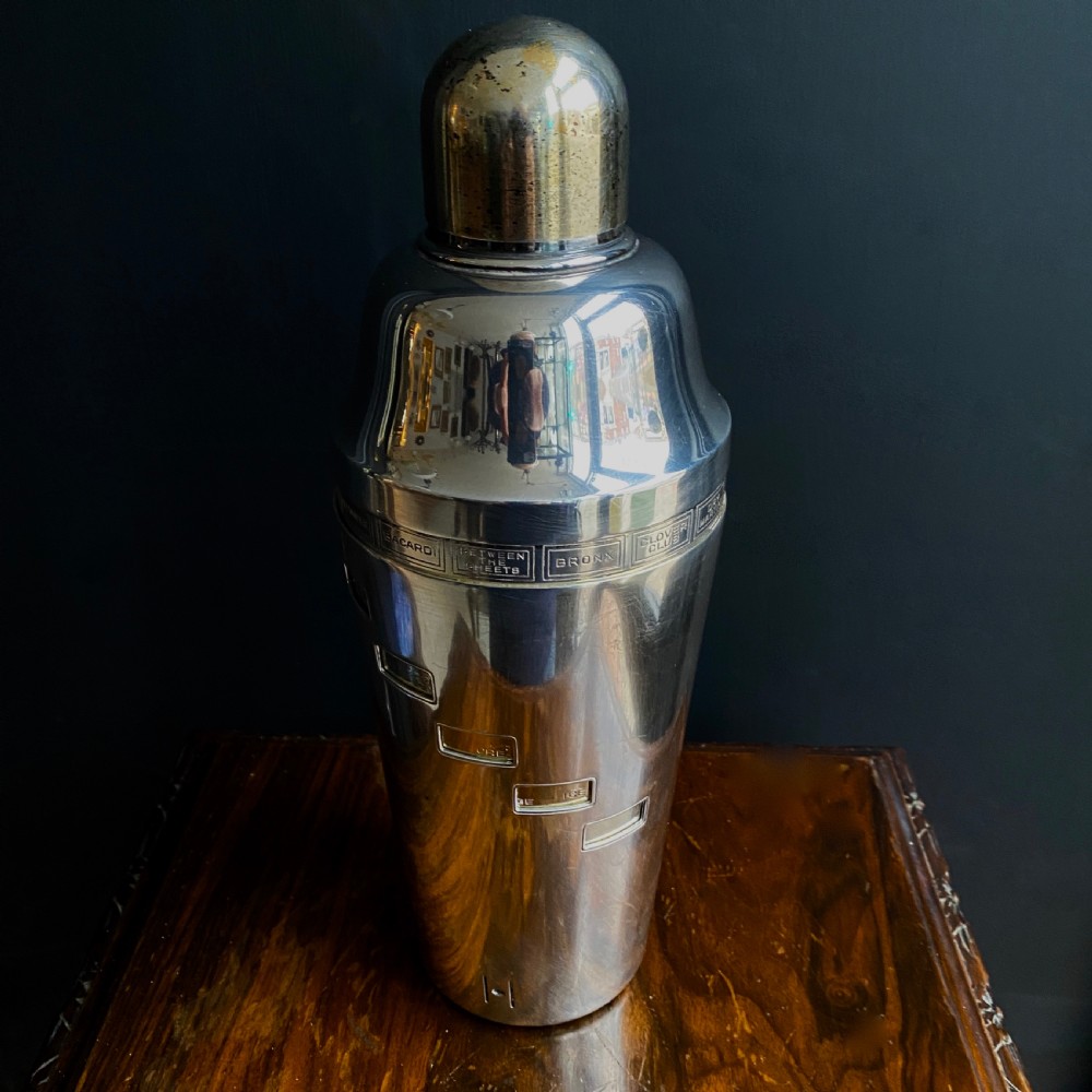 Art Deco Silver Plated Napier 'Tells You How' Cocktail Shaker