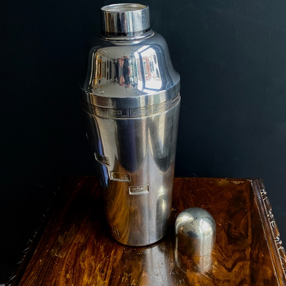 Art Deco Silver Plated Napier 'Tells You How' Cocktail Shaker View V