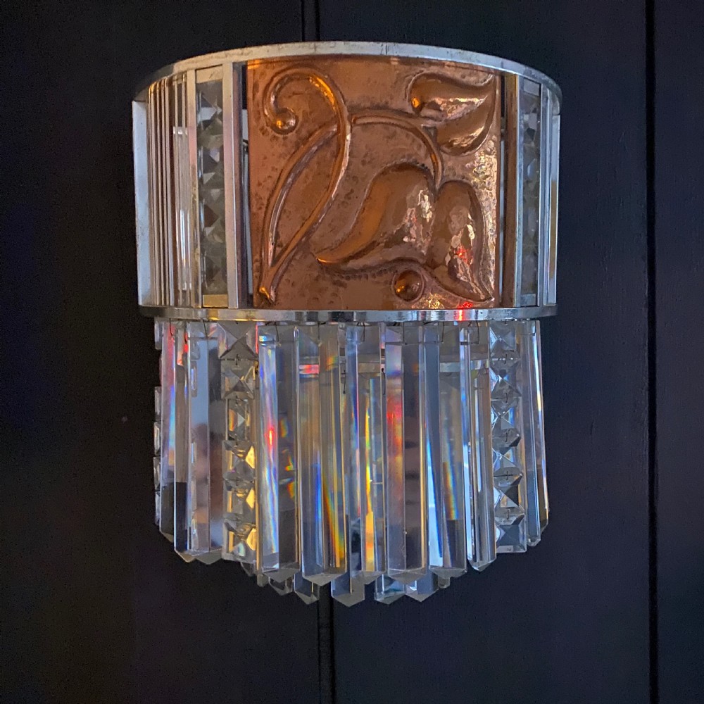 A Pair of Art Deco Crystal, Nickel & Copper Wall Lights by Lobmeyr Vienna View II