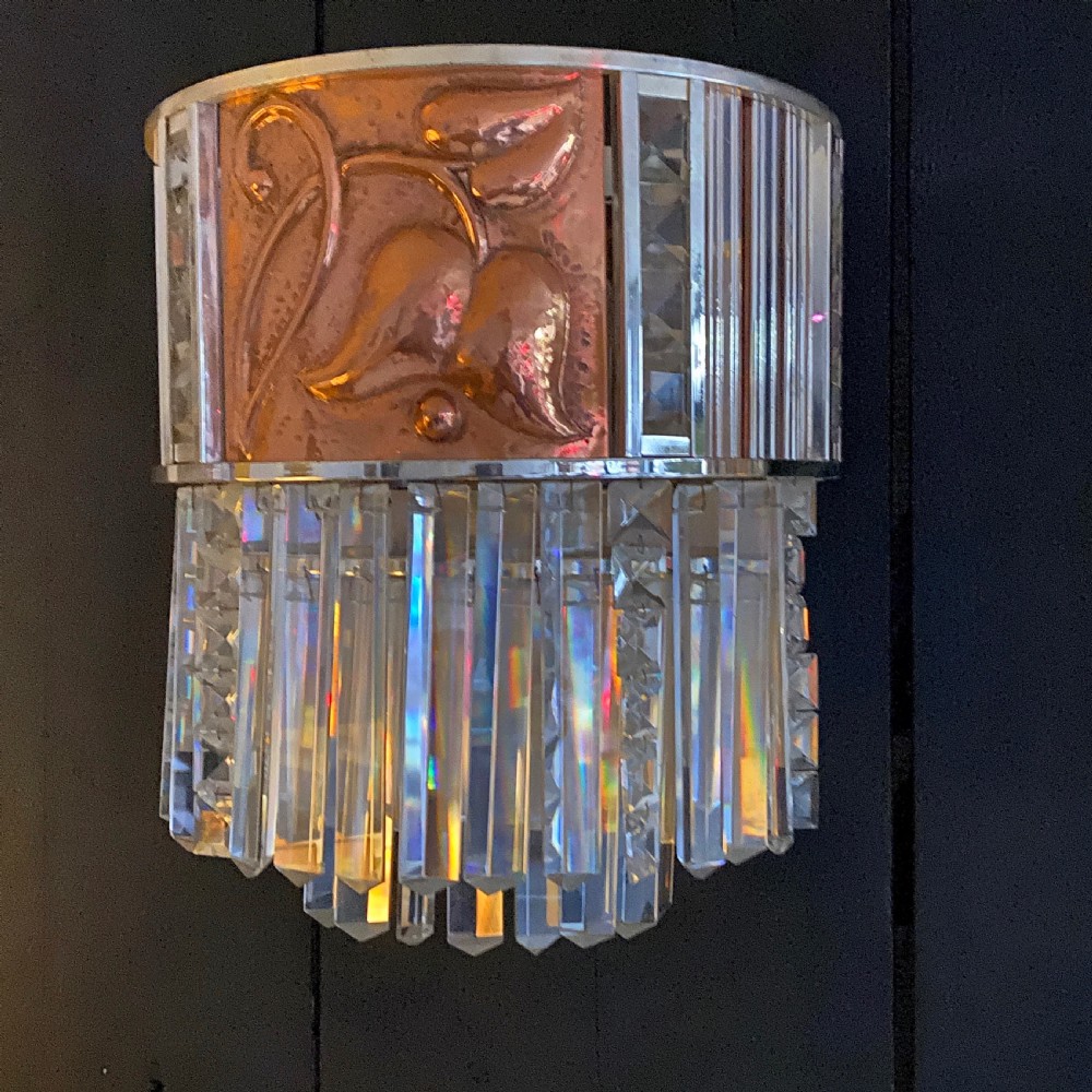 A Pair of Art Deco Crystal, Nickel & Copper Wall Lights by Lobmeyr Vienna View III