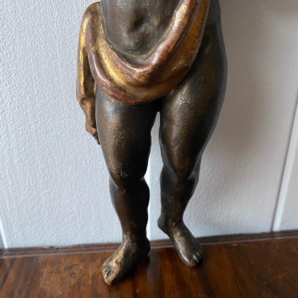 Small C19th Carved Painted and Gilded Putti View III