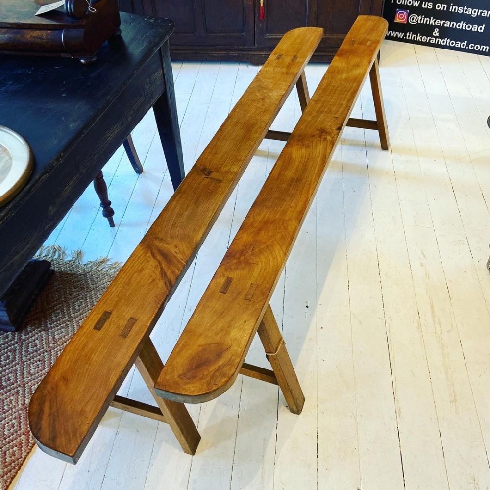 A Pair Of French Fruitwood Trestle Benches Circa 1900