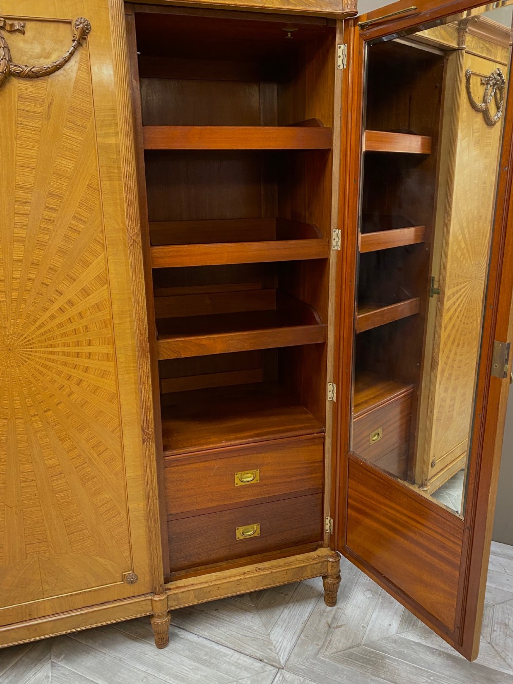 An Edwardian Satinwood Triple Wardrobe Circa 1910 View IV