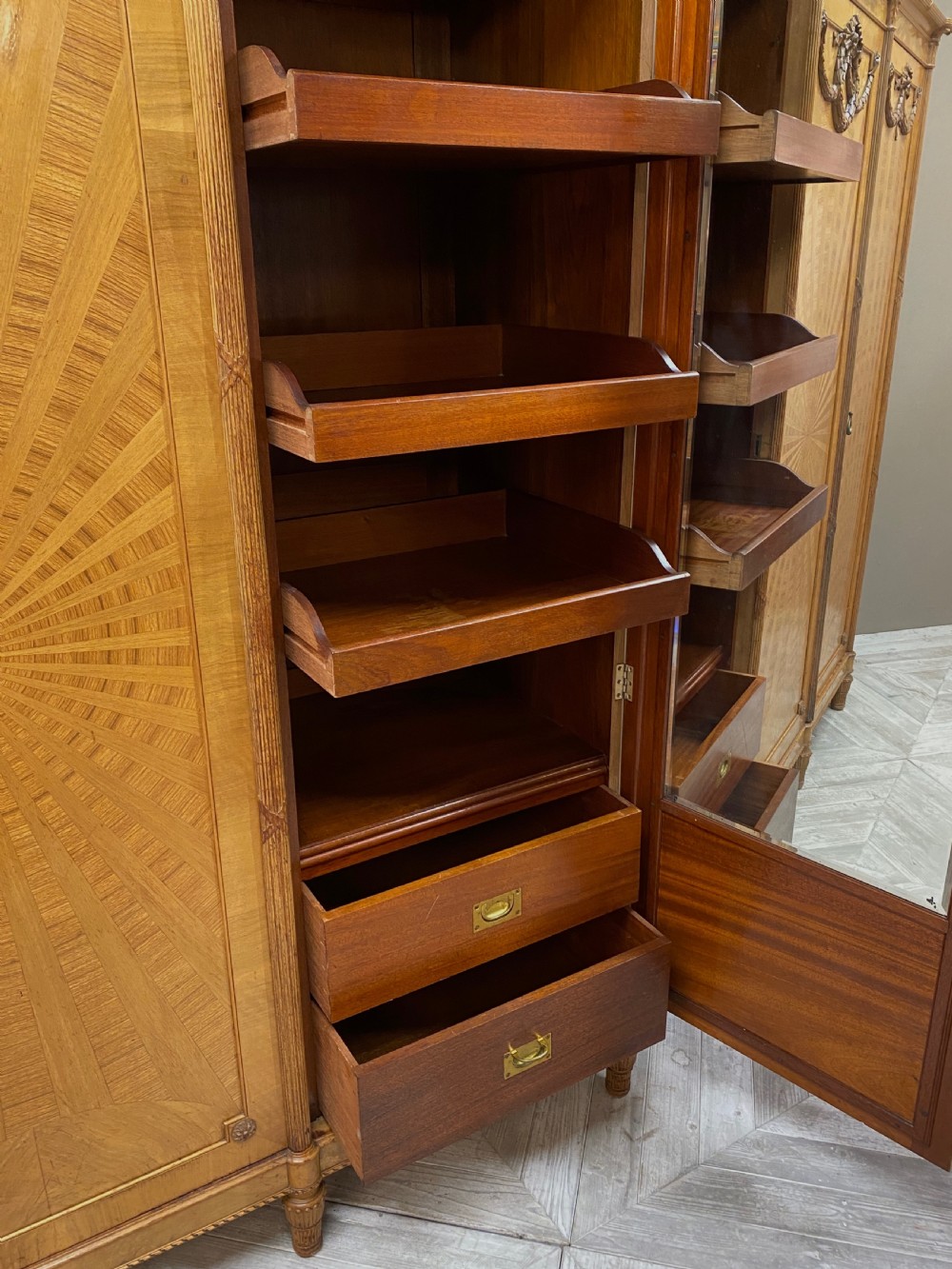 An Edwardian Satinwood Triple Wardrobe Circa 1910 View V