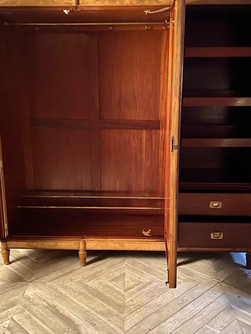 An Edwardian Satinwood Triple Wardrobe Circa 1910 View VI