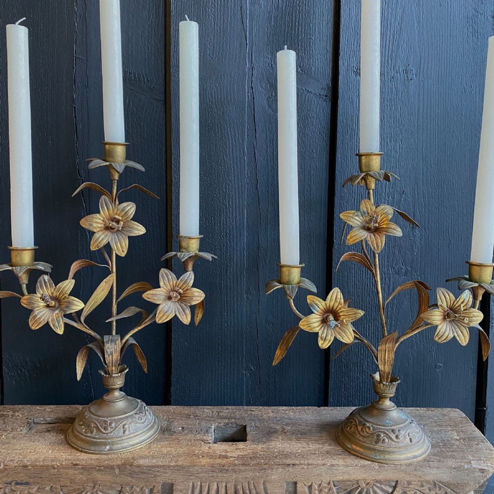 A Pair of Gilt Brass Church Candelabra View II
