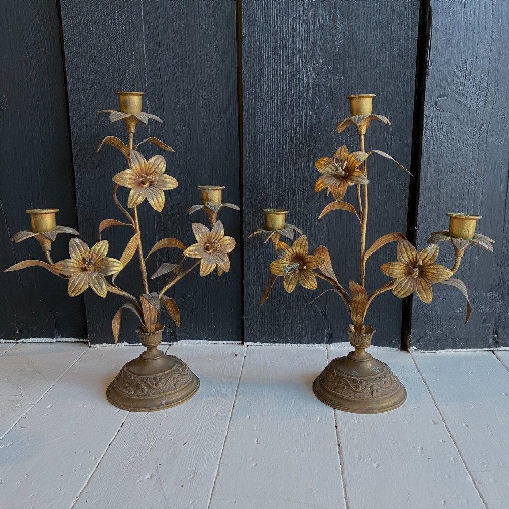 A Pair of Gilt Brass Church Candelabra View V
