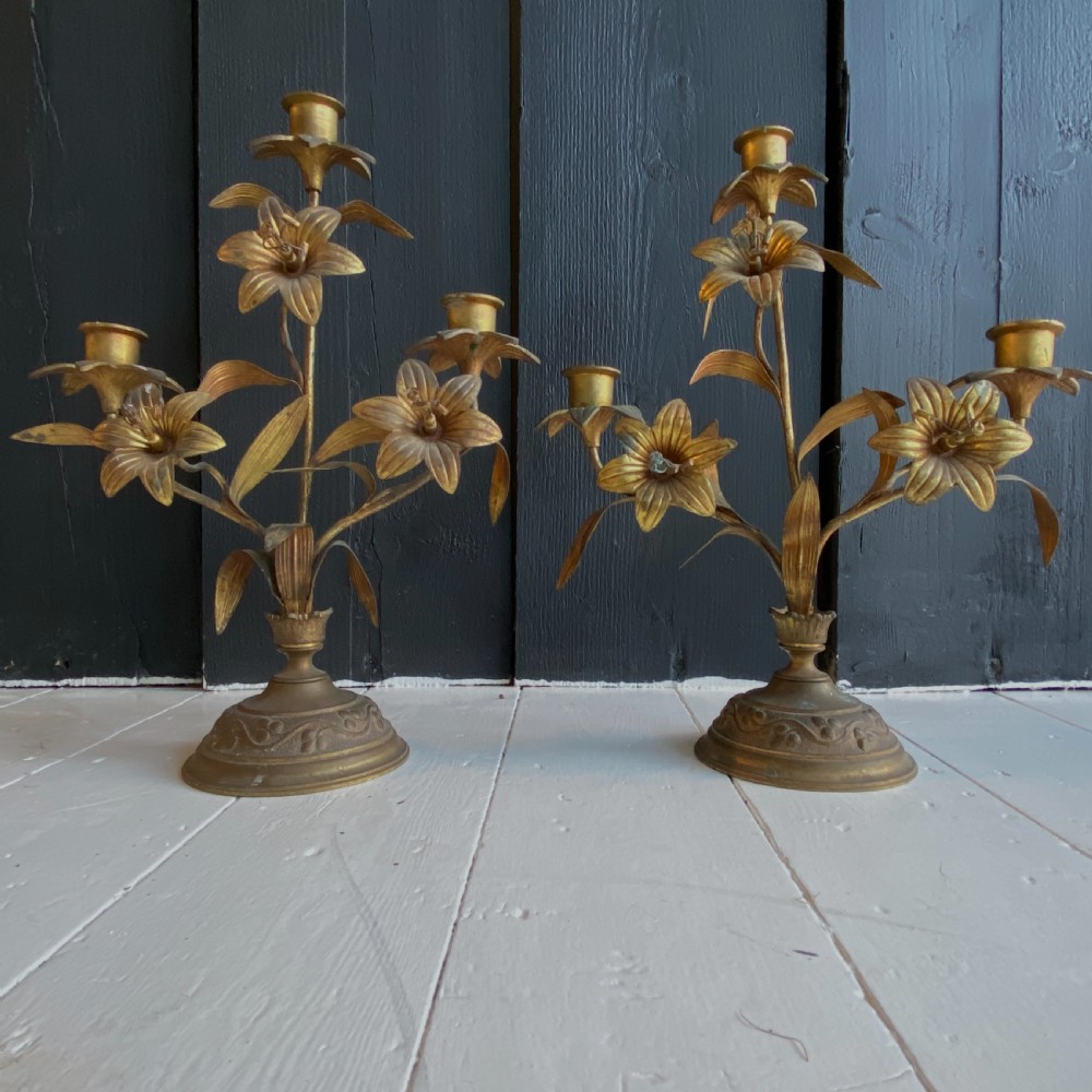 A Pair of Gilt Brass Church Candelabra View VII