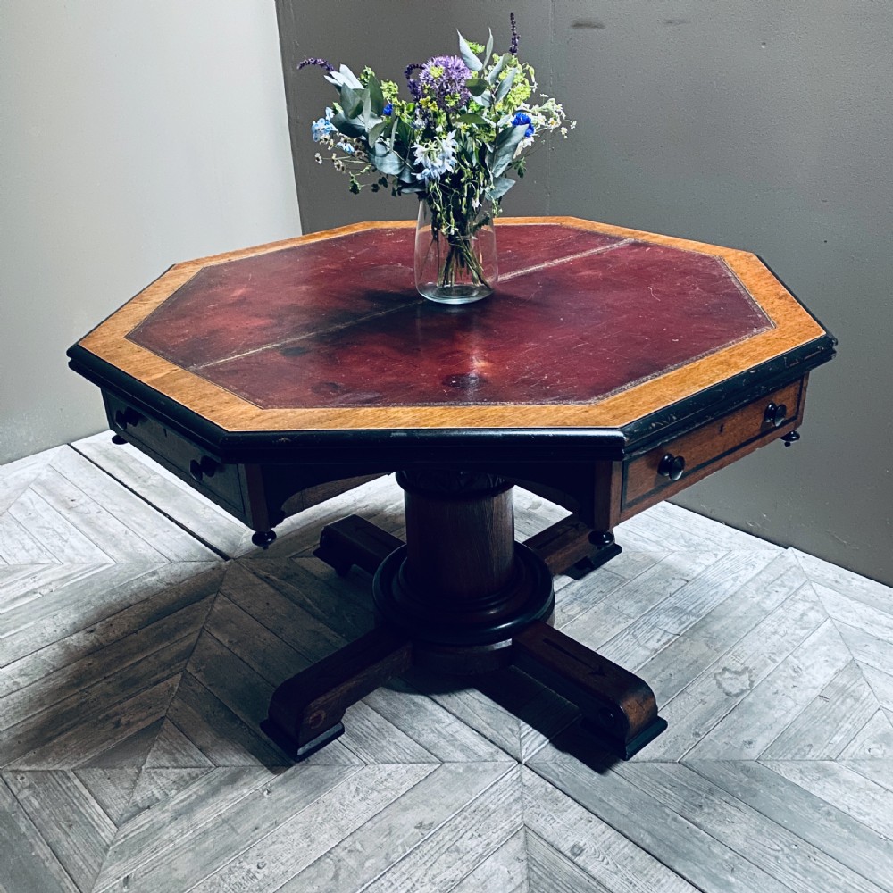 Victorian Aesthetic Movement Oak Octagonal Centre or Library  Table View II