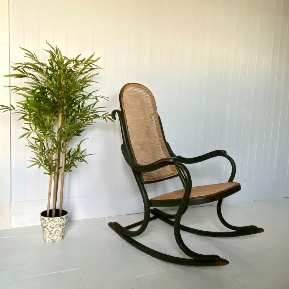 A Thonet Painted Bentwood and Cane Rocking Chair View VII