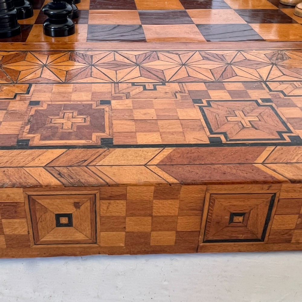 Antique Chess Set with Parquetry Chess Board View VIII