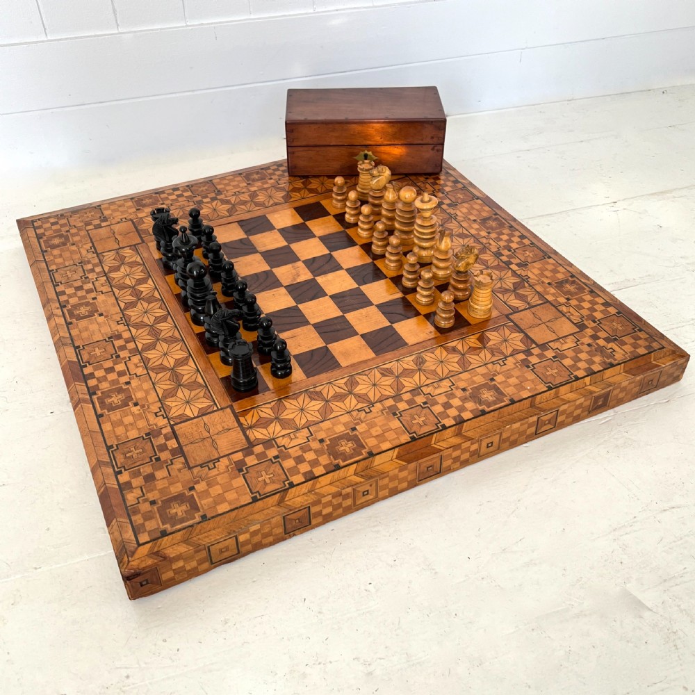 Antique Chess Set with Parquetry Chess Board View IX