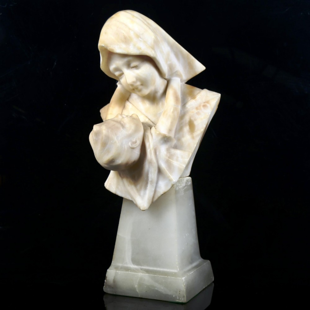 Mother and Child Carved Alabaster Bust