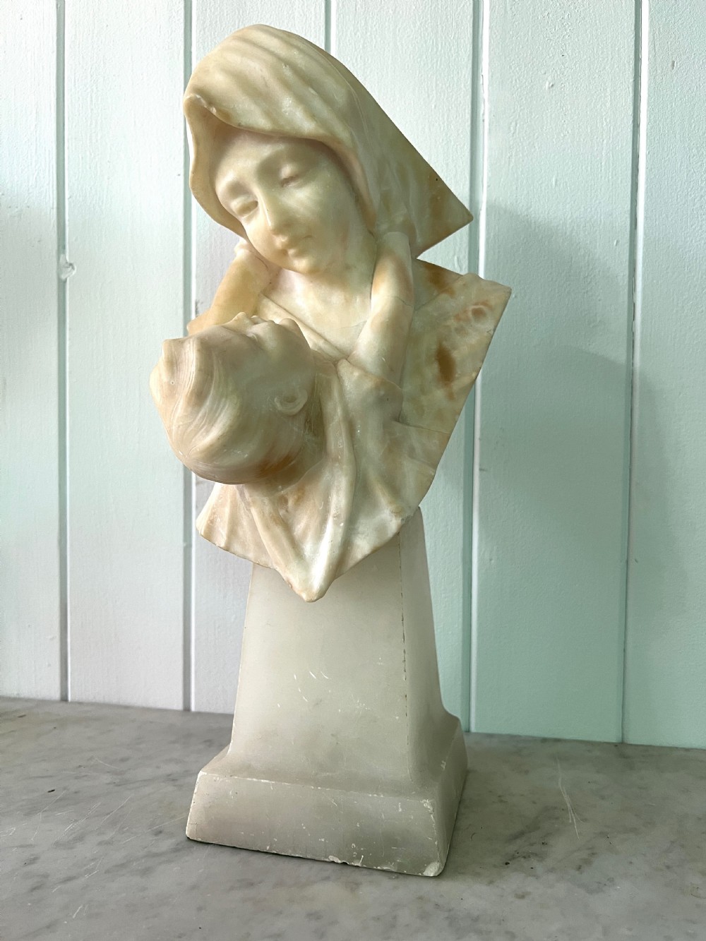 Mother and Child Carved Alabaster Bust View II