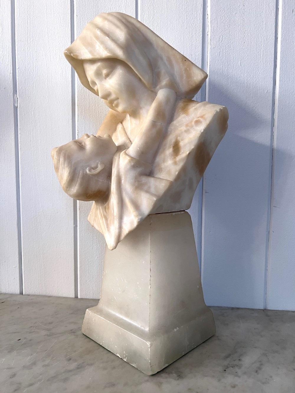 Mother and Child Carved Alabaster Bust View III
