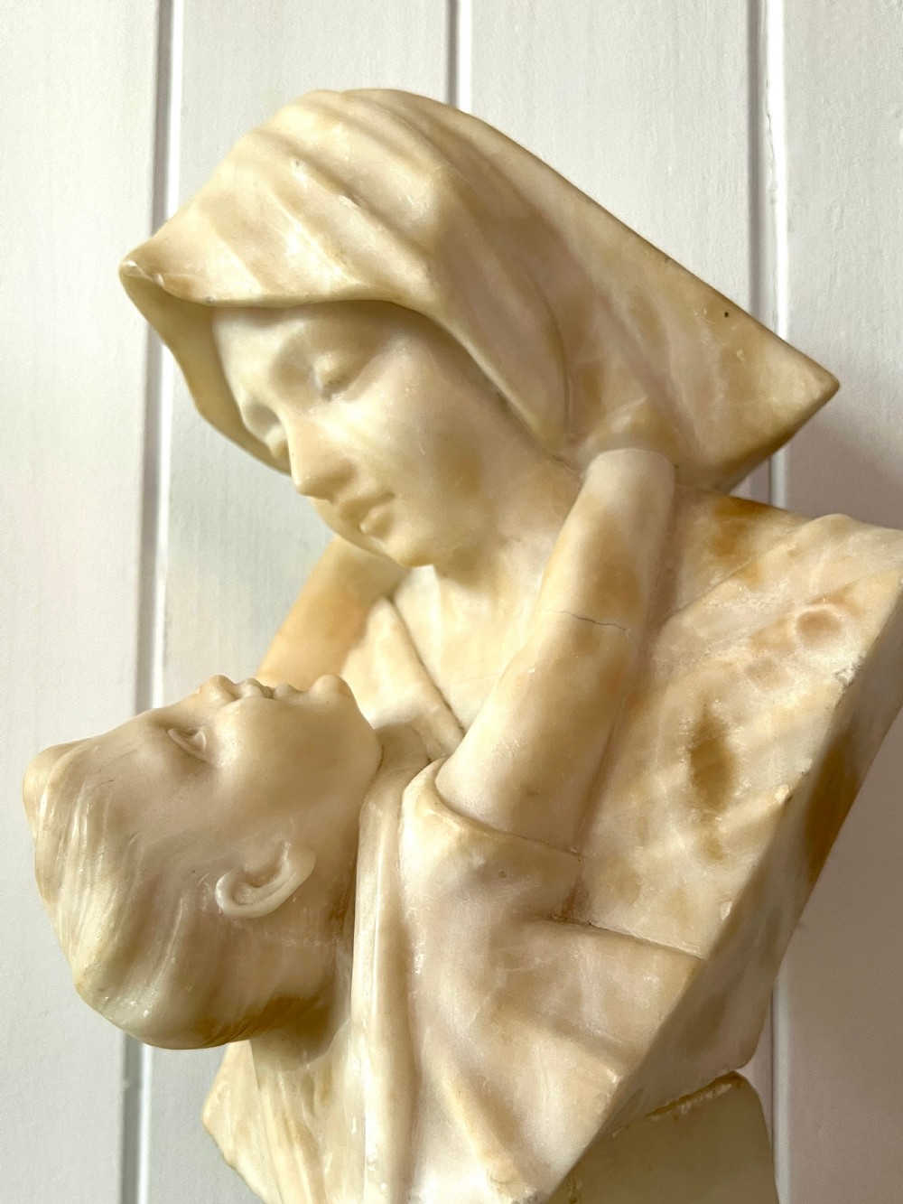 Mother and Child Carved Alabaster Bust View IV