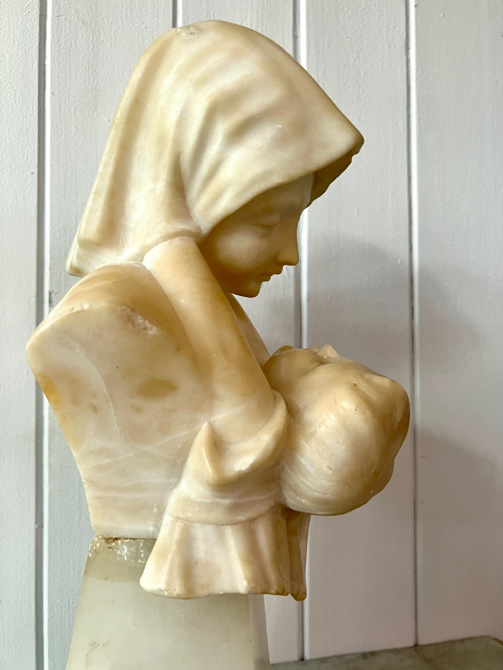 Mother and Child Carved Alabaster Bust View V