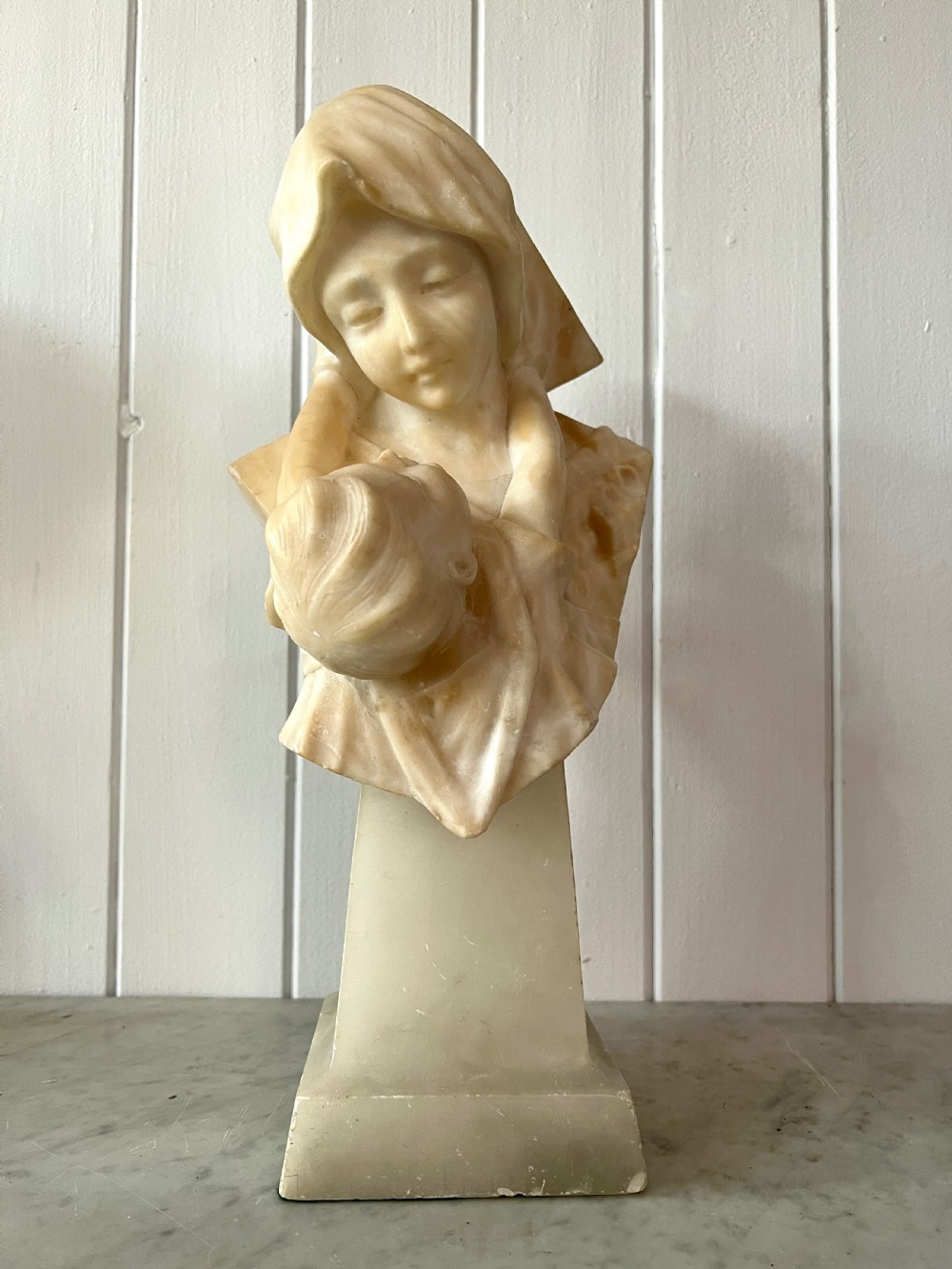 Mother and Child Carved Alabaster Bust View VI