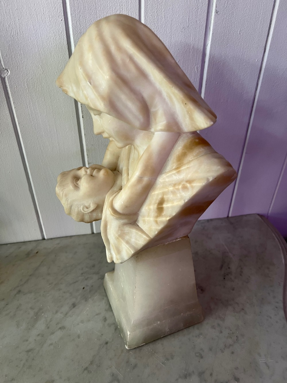 Mother and Child Carved Alabaster Bust View VII