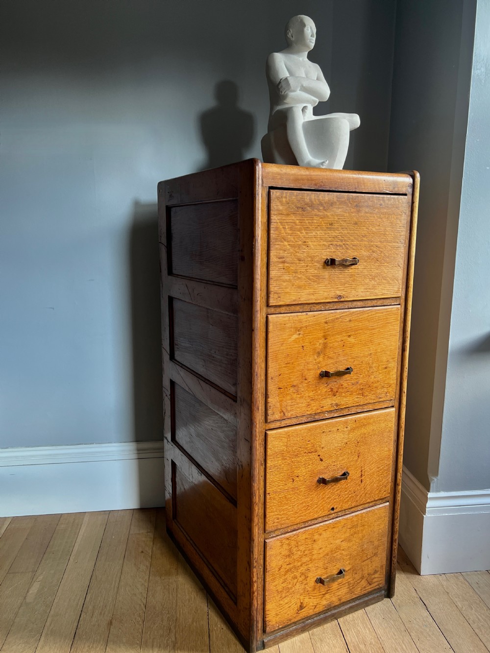 Vintage Four Drawer Oak Filing Cabinet