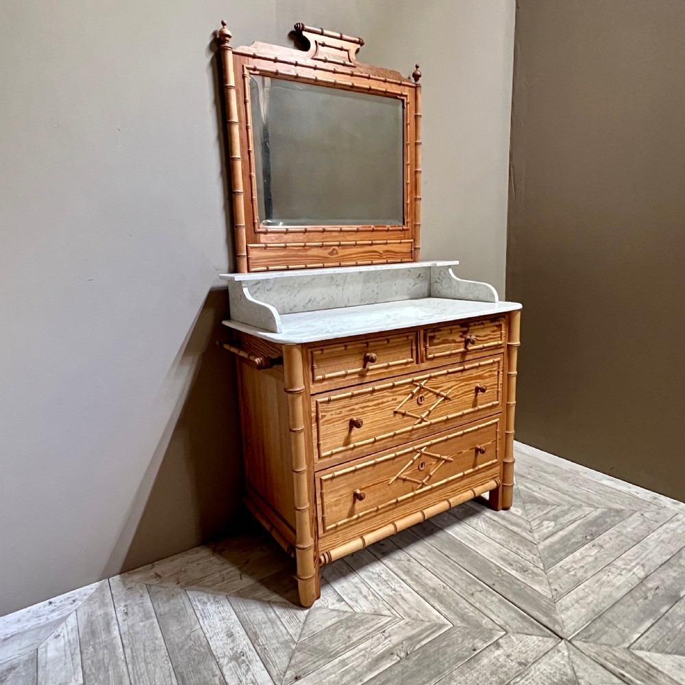 Faux Bamboo and Marble Vanity Dressing Chest