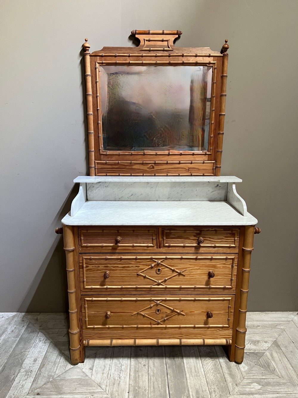 Faux Bamboo and Marble Vanity Dressing Chest View VIII