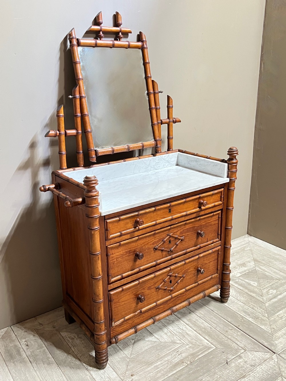 Faux Bamboo and Marble Vanity Dressing Chest