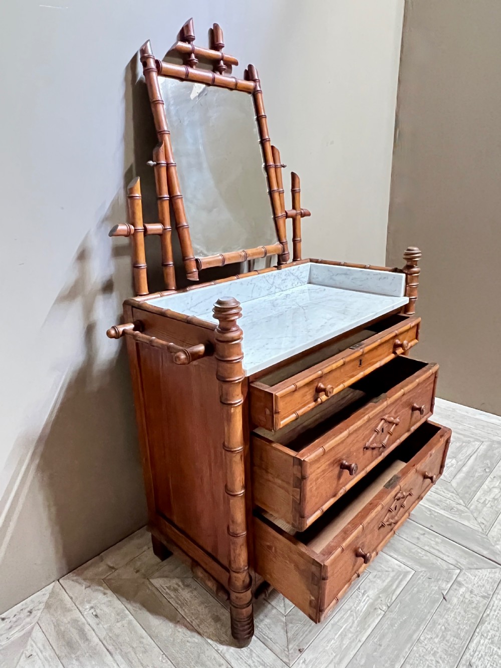 Faux Bamboo and Marble Vanity Dressing Chest View V
