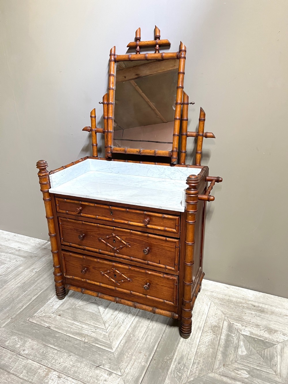 Faux Bamboo and Marble Vanity Dressing Chest View VI